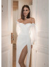 Off Shoulder Ivory Organza Slit Wedding Dress